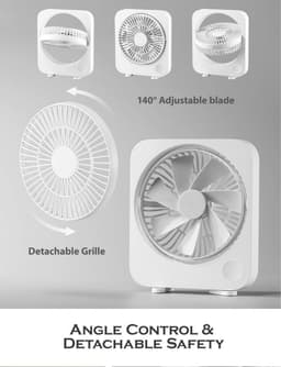 Oplaadbare bureauventilator - Draagbaar, ultrastil en krachtige luchtstroom voor slapen, reizen en meer - 3 snelheden met 2000 mAh batterij — thumbnail 1