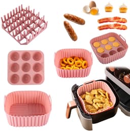Roze driedelige set, vierkante airfryer siliconen bakplaatset, hotdog- en spekgrillrek, hittebestendige cake- en geleivormen — thumbnail 1