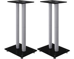 vidaXL - Luidsprekerstandaards - 2 - st - 2 - pijlers - gehard - glas - zwart - zilver