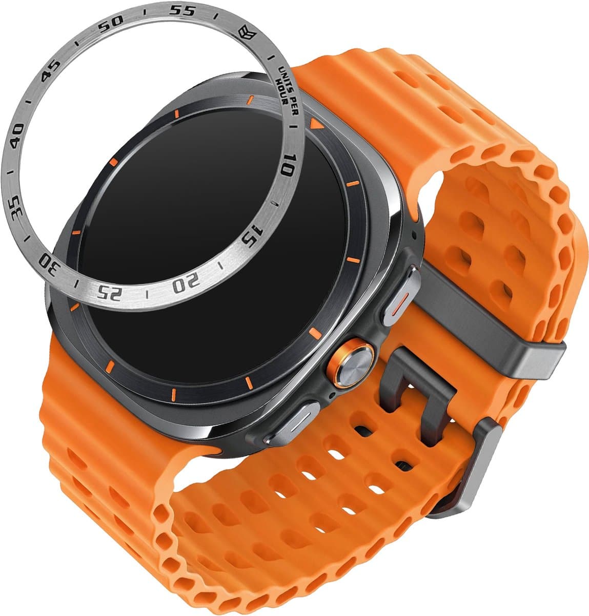 kwmobile Beschermende Ring geschikt voor Samsung Galaxy Watch Ultra 47mm Fitness Tracker - Bezel Ring voor smartwatch - Beschermring voor smartwatch in zilver / zwart. — afbeelding 1