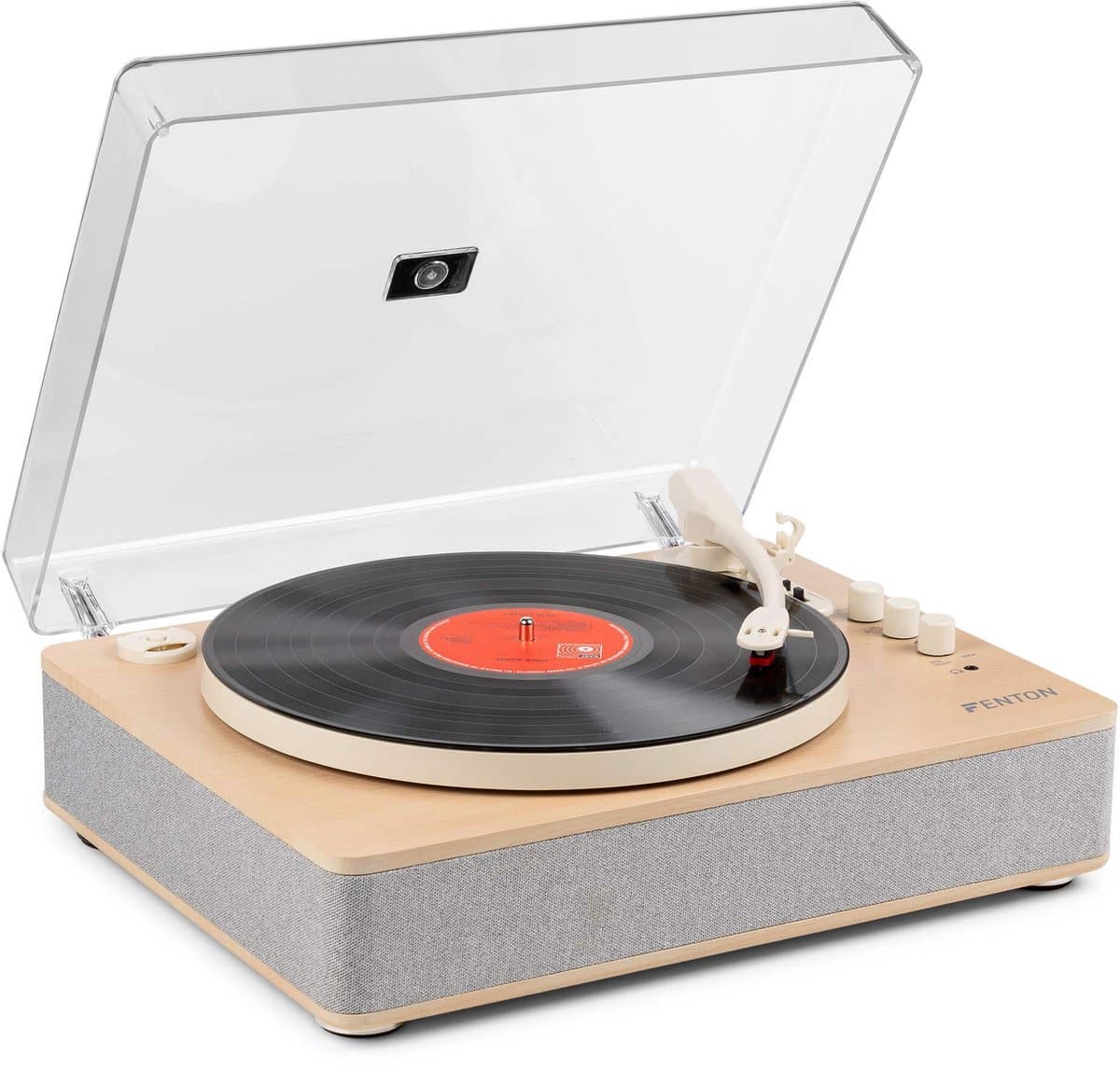 Platenspeler Bluetooth (in/uit) - Fenton RP162S - retro platenspeler met speakers (stereo) en mp3 speler - Beige — afbeelding 1