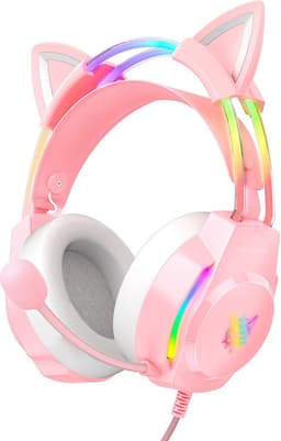 Namajunas - Gaming headsets met Microfoon - Kattenoor Headphones - Koptelefoon - Hoofdtelefoon met kabel - Noise Cancelling Microfoon - Surround Sound - RGB Verlichting - PC, Laptop, PS4, PS5, Xbox, Switch - Roze — thumbnail 1