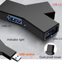 USB Hub 3 Poorten (2x USB 2.0 + 1x USB 3.0) - Mini Externe Adapter voor PC en Laptop - Zwart — thumbnail 3