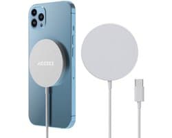 Accezz Draadloze Oplader - Geschikt voor MagSafe / Qi2 - Snellader 15W - USB C Oplader Kabel - Wireless Fast Charger - Wit