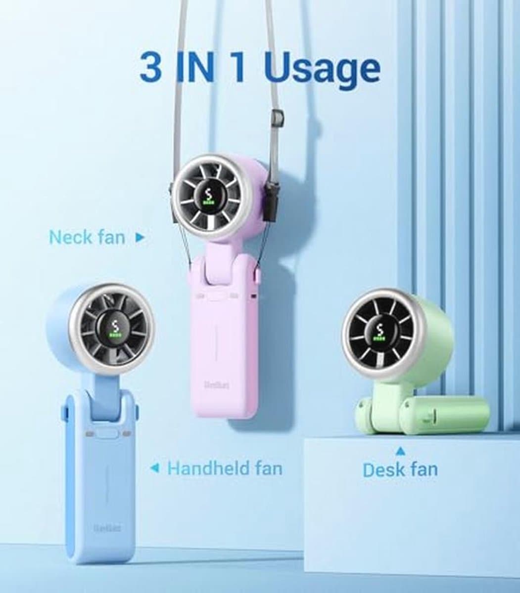 Draagbare Handheld Turboventilator - 5 Versnellingen - Tot 12 Uur Beter Koelen - 3-in-1 Ventilator voor Outdoor en Reizen — afbeelding 1