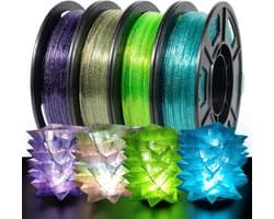 PETG Glitter 3D Printer Filament Set 4 Kleuren 1,75 mm Lichtdoorschijnend