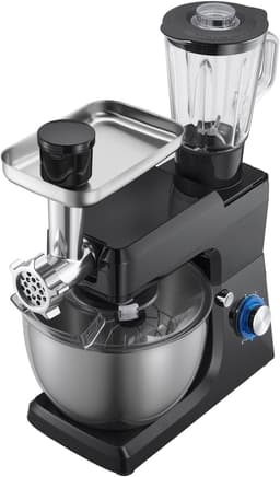 Elektrische Keukenmixer, 7,8 L Keukenmixer met 1500 W Motor, 6+P Snelheden, Kantelbaar Kopontwerp, Inclusief 1,5 L Blenderbeker, Roestvrijstalen Kom, Deeghaak, Garde en Klopper voor Bakken en Mixen, Zwart — thumbnail 2