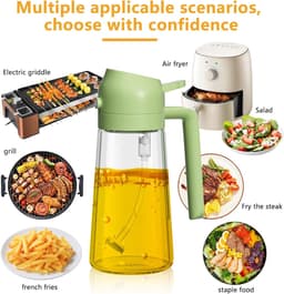 Oil Spray Bottle, 2 in 1 Spray Container, 16oz/470ml Oil Sprayer, Vinegar Spray Bottle for Air Fryer Cooking Barbecue Kitchen Salad Baking (Green) — thumbnail 6