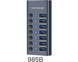 7-poorts 60W USB 3.0-hub, USB-datahubsplitter, 12V 3A-voedingsadapter, 10 onafhankelijke schakelaars met LED-indicatoren, USB 3.0-dockingstation.