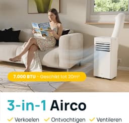 MOA Mobiele Airco - 7.000 BTU - 3-in-1 - Met Afstandbediening - Tot 22m² - Airconditioner met Ontvochtigingsfunctie - Raamafdichtingskit - Wit — thumbnail 3