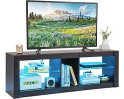 Tv-kast met ledverlichting voor tv's tot 65 inch - Verstelbare glazen planken en opbergruimte in vintage stijl