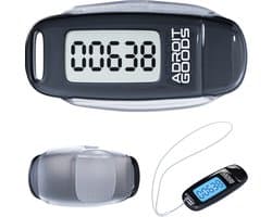 AdroitGoods Stappenteller met Clip en Draagkoord - USB Opladen - Activity Tracker - Pedometer - Groot Scherm - Broekzak - Zwart