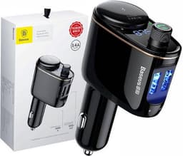 Baseus Bluetooth Muziek FM Transmitter Autolader 2x USB 3.4A Zwart — thumbnail 1