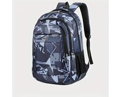 Stevige rugzak | grijs | 25 liter | meisjes jongens rugzak | schooltas - studentenrugzak | geblokt vakjes patroon | geschikt voor laptop voor jongens en meisjes of heren en dames