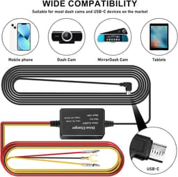 USB-C Dash Cam Hardwire Kit met Display - Dashboard Camera Car Charger Cable Kit 12V naar 5V - Laagspanningsbeveiliging voor Zekeringen — thumbnail 3