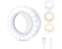 LED Selfie Phone Light - 3 kleurtemperaturen fotolicht ring licht, oplaadbaar voor mobiele telefoon, tablet, laptop en camera