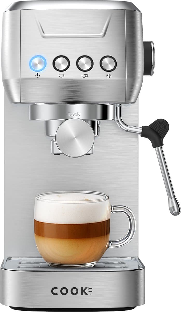 Espressomachine 20 Bar - Piston Koffiemachines RVS - Met Stoompijpje - Coffee Machine - 1,3L Waterreservoir - COOK-IT — afbeelding 1