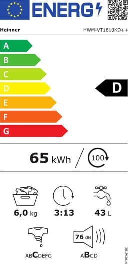 Heinner HWM-VT1610KD++ Wasmachine 6 kg – 15 Programma’s Met Allergievriendelijk programma – Eco Logic Systeem – LED Display – 1000 tpm – Wit – 5 Jaar Garantie — thumbnail 2