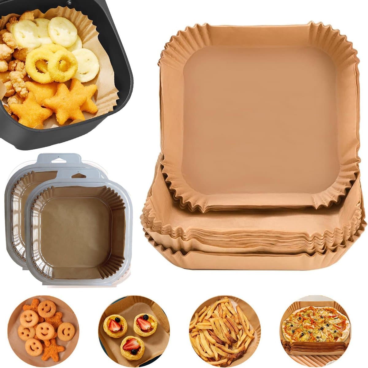 Bakplaten voor de Airfryer - airfryer - airfryer accessoires - Wegwerpbare vetvrije bakplaten - Antiaanbak bakplaten - 50 vellen — afbeelding 1