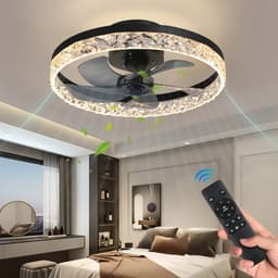 Ventilator Lamp - Plafondventilator Zwart - Smart Lamp - Met Dimmer - 6 Standen Ventilator - Keuken Lamp - Woonkamerlamp - Moderne lamp — thumbnail 1