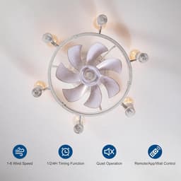 Plafondventilator met Verlichting - Wit - 6 Snelheden - Rustiek Industrieel Ontwerp - Voor Slaapkamer en Keuken — thumbnail 3