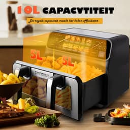 Digitale Airfryer XXL 10L Sinaopus 802 – Heteluchtfriteuse met Dubbele Mand en DualMand Onafhankelijke Snelle Opwarming – Voor Gezinnen – 10 Programma’s – Kijkvenster – Makkelijk te Reinigen – Capaciteit voor 6 Personen — thumbnail 8