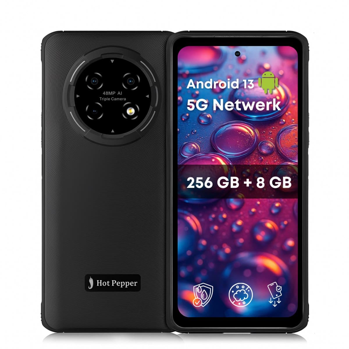 Hot Pepper KR10 Smartphone - Robuuste Mobiele Telefoon - 256 GB Geheugen - 8 GB RAM - 90 Hz - Octa-Core Processor - Waterdicht — afbeelding 1