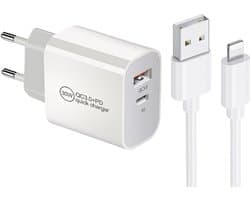30W USB-C + QC3.0 USB Dual Port Snellader met 1 meter USB naar 8-Pin Kabel - PD3.0 & QC3.0 Oplader geschikt voor iPhone en iPad - wit