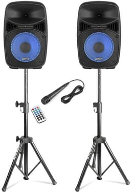 Vonyx VPS082A disco speakerset - Speakers met statieven en microfoon - Ideaal voor disco en karaoke — thumbnail 1
