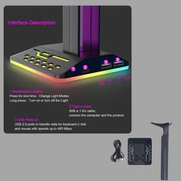 Signature Home Phoenix Koptelefoonhouder - headset houder - Headset Stand - Met USB-C kabel - RGB LED Licht en Kabel Organizer - Zwart — thumbnail 5
