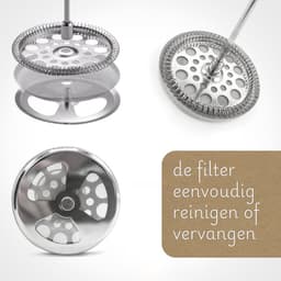 French press - cafetiere / theepot met filter - dubbelwandig RVS met theefilter voor losse thee of gemalen koffie - 1 liter — thumbnail 4