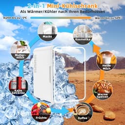 COSTWAY Mini koelkast, 10 L Draagbare AC / DC schoonheid koelkast met LED-spiegel, afneembare planken voor huidverzorging, make-up, drank, Compacte koelkast, Thermo-elektrische koeler / verwarming voor auto, slaapkamer — thumbnail 5