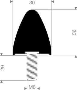Rubbermagazijn - Parabool demper Type KP/D 30x36mm - M8 - Set 10 stuks — thumbnail 2