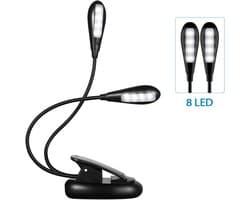 EXCITAT LED-leeslamp - Cliplamp - Nachtkastjelamp - Muziekstandaardlamp - Draagbaar - 2 lichtkoppen - Met 8 LED's - USB-oplaadbaar - Perfect voor lezen voor het slapengaan