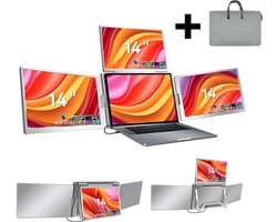 Stemap® Portable Monitor quad- Full HD - Geschikt Voor 12” / 16,5” quad-Screen - 1 Kabel Werking | Laptop Scherm Uitbreider - Inclusief Beschermhoes en Kabels - 2 Jaar Garantie