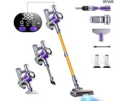 RFWR® Draadloze steelstofzuiger met 450W en 40kPa zuigkracht, 50 minuten batterijduur voor dierenharen en tapijt