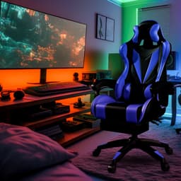 Bayt Gamestoel - Gaming chair - Gamingstoel - Comfort gamer stoel - Zwart en Donkerblauw — thumbnail 8