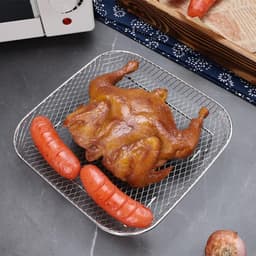 304 RVS airfryerrek - 20,4 cm koven voor heteluchtfriteuse - vierkant airfryer-rooster - stapelbaar rek voor heteluchtfriteuses met een inhoud van meer dan 5,5 l en accessoires — thumbnail 2