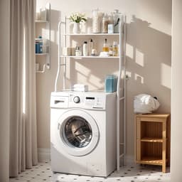 CHIWIN Wasmachine Rek Wit - 2 Laags 151 x 66 x 25 cm - Wasmachine Ombouw rek voor Bovenlader - Geen Boren - Robuust Ontwerp - Ruimtebesparend - Snel Montage - voor Badkamer, Toilet — thumbnail 1