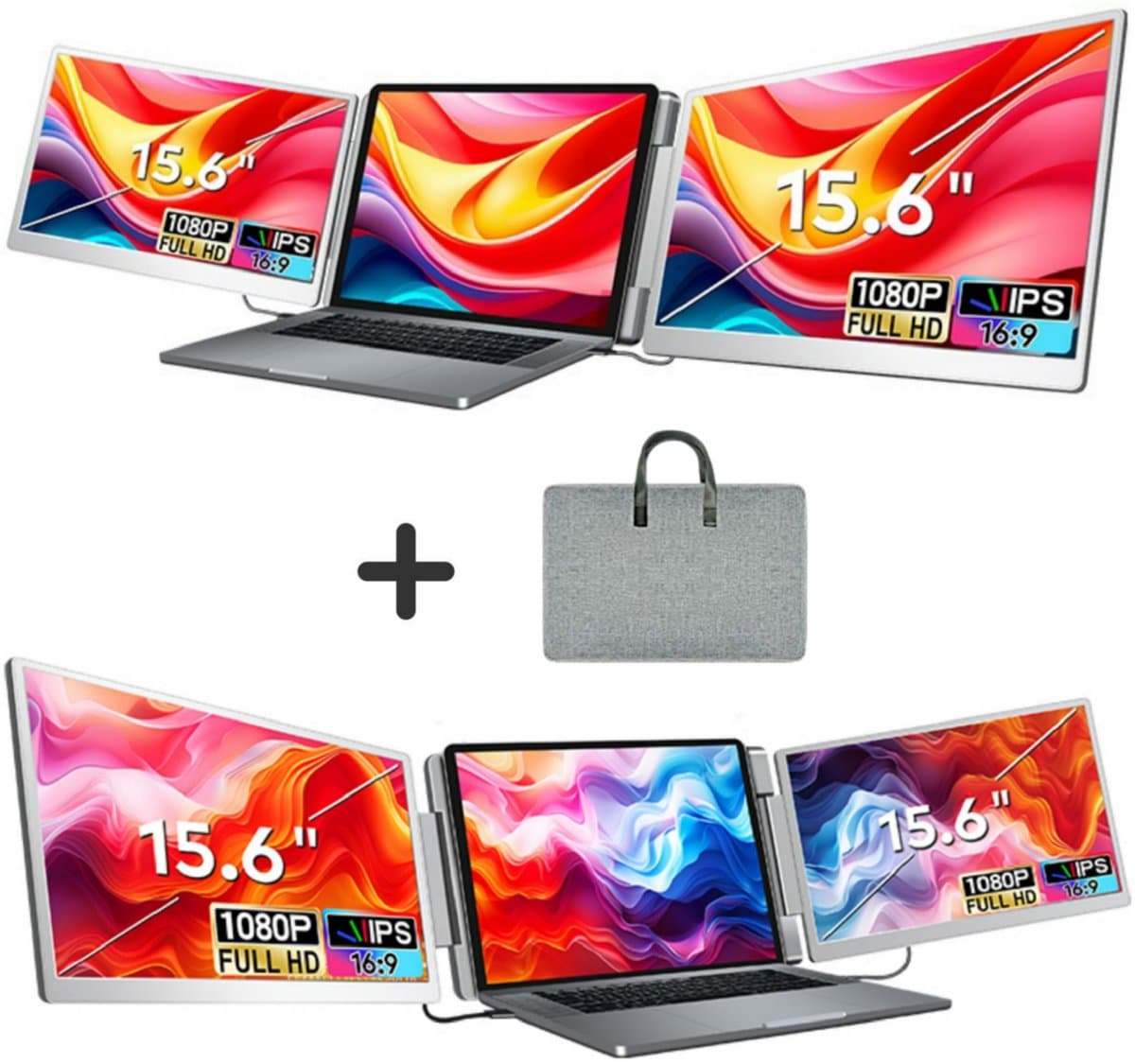 Gabrys® Ultra Triple Portable Monitor - geschikt voor 15,6" Tri-Screen - Full HD - Inclusief Beschermhoes en Kabels - Laptop Scherm Uitbreider - Draagbare Monitor - 2 jaar garantie — afbeelding 1