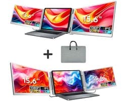 Gabrys® Ultra Triple Portable Monitor - geschikt voor 15,6" Tri-Screen - Full HD - Inclusief Beschermhoes en Kabels - Laptop Scherm Uitbreider - Draagbare Monitor - 2 jaar garantie