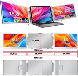 Gabrys® Ultra Triple Portable Monitor - geschikt voor 15,6" Tri-Screen - Full HD - Inclusief Beschermhoes en Kabels - Laptop Scherm Uitbreider - Draagbare Monitor - 2 jaar garantie — thumbnail 5