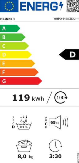 Heinner Warmtepompdroger - 8 KG - 14 Programma's - Antikreukfunctie - LED display - Trommelverlichting - Antraciet — thumbnail 2