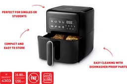 FRITEL Airfryer SnackTastic® 4303 – Compacte Airfryer / Heteluchtfriteuse 2,8L – 1200W – Voor 1-2 Personen – Digitaal Touchscreen – 8 Programma’s – Vaatwasserbestendig – PFAS-vrij – Zwart — thumbnail 6