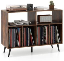 Platenspelermeubel - LP-kast - Platenspelerkast - Draaitafelstandaard - Platenspelerstandaard - Vintage Displayplank - Rustiek Bruin — thumbnail 1