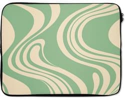Laptophoes 17 inch - Golvende lijnen - Mintgroen - Dansende vormen - Laptop sleeve - Binnenmaat 41x28 cm - Zwarte achterkant
