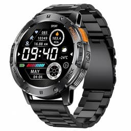 Royal Empire Amoled Smartwatch - Smartwatch Heren - Inclusief Led lampje - 48MM - RVS & TPU Bandje - Bloeddrukmeter - Stappenteller - Hartslagmeter - Slaapmonitor - Multisport Geschikt voor alle Smartphones - Zwart — thumbnail 2