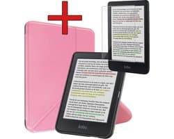 Hoes Geschikt voor Kobo Clara Colour - Met Screenprotector - Luxe E-reader Trifold Case - Bescherm Hoesje Book Cover - Roze