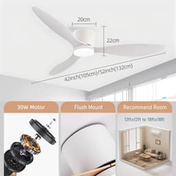 Livano Plafondventilator - Met Verlichting - Plafond Ventilator - Met Lamp - Plafonniere Met Ventilator - Met Licht - Wit - 105cm — thumbnail 2