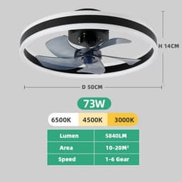 Livano Plafondventilator - Met Verlichting - Plafond Ventilator - Met Lamp - Plafonniere Met Ventilator - Met Licht - Zwart - 50cm — thumbnail 2